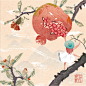 一组水果包装插画，枣桃子甜瓜石榴 (2)