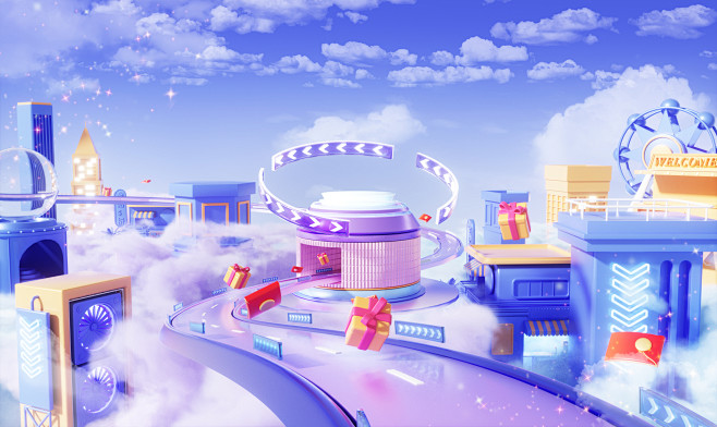 潮国创意_双11双十一3D立体城市建筑电...