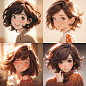 Portrait , short brown hair girl, happy, cartoon , IP character , Pixar style , super realism , gradient background , exquisite 3D rendering ,3D,4K, Blender ,C4D, octane rendering --s 750 --niji 5