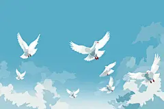天空鸽子蓝天展翅飞翔的和平鸽插画