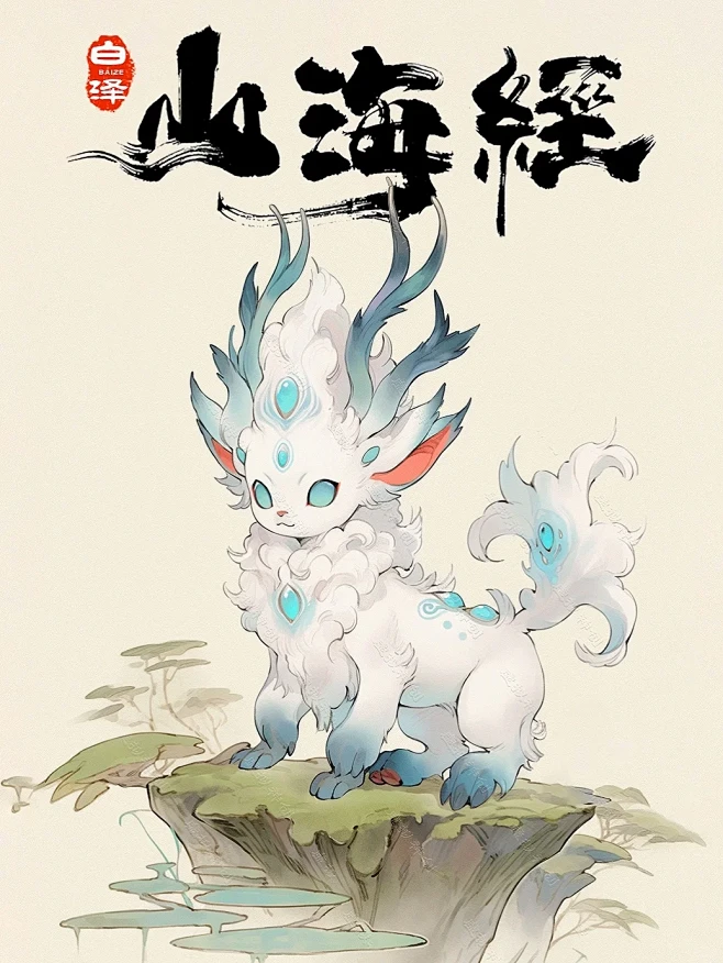 『白泽』山海经中最圣洁祥瑞的神兽！图片_绘画图片素材-花瓣网