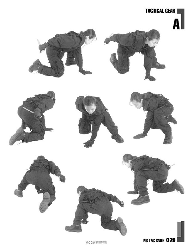 #绘画参考#  各角度持械及战斗准备姿势...
