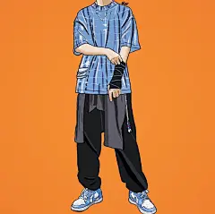 帅气的男友风日常穿搭手绘插画，酷酷的#教科书式男友风穿搭##插画艺术# 作者@-早安宇宙- ​​​​