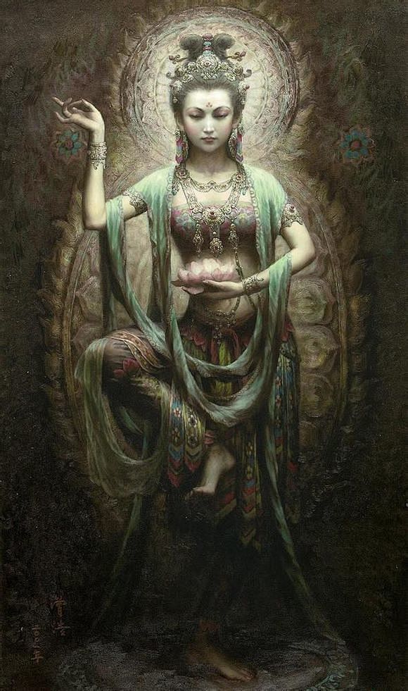 【油画】曾浩作品 敦煌飞天_五大连池美图...