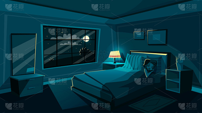 可爱的,夜晚,矢量,卧室,青年女人,就寝时间,波兰,背景分离,舒服,床