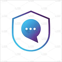 安全盾牌图标。盾牌与聊天符号。全球信息隐私安全概念。渐变样式轮廓矢量插图，矢量图标概念。