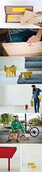 智利的The Andes House工作室最近设计了一套“Maestro stool”，思路和Enzo Mari的经典“Autoprogettazione”家具系列（参见http://weibo.com/1693846747/wr4mI3y5nT ）是一脉相承的。只提供家具组件，将拼装过程交给使用者自行完成，不仅是消费一件产品，同时也为了一种体验。