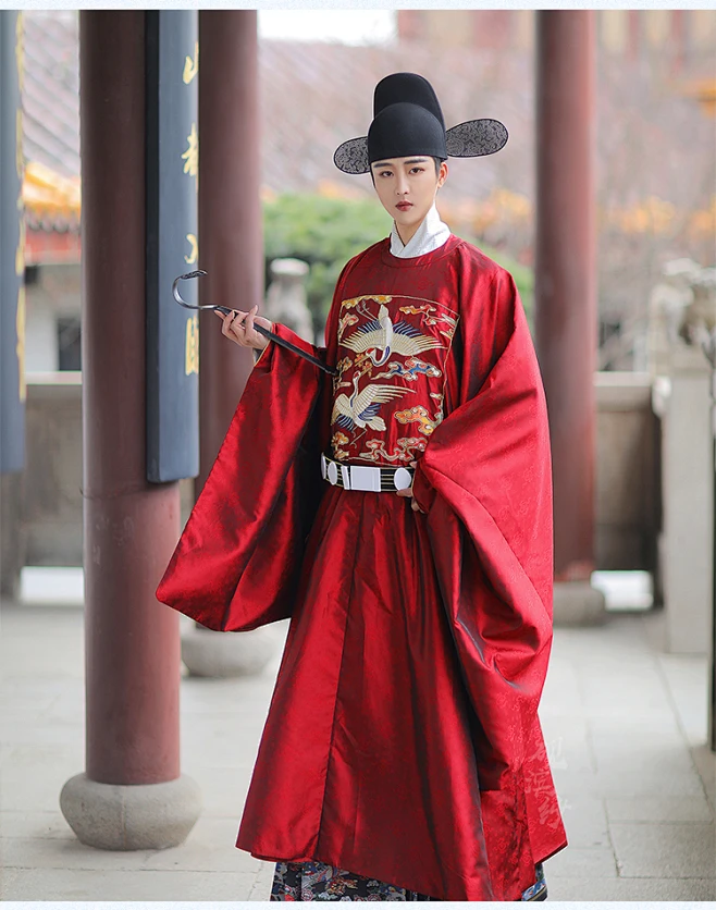 【砚滨纱】明制汉服晚明盘金绣仙鹤孔府圆领袍圆领大襟补服现货-淘宝网-花瓣网