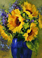 Sun Star Girasoles por Nancy Medina Petróleo ~ 16 x 12: 