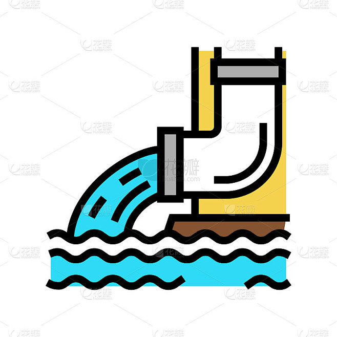 水流从排水管道颜色图标矢量插图