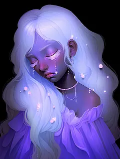 紫色黑皮肤少女 珍珠少女  紫色壁纸 