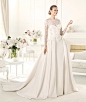 【Elie Saab设计9款pronovias 婚纱】9- Pronovias 2015-MONET - Satin wedding dress with long sleeves #婚纱2015# #婚纱缎#  @成都上锦婚纱定制  @予心木子