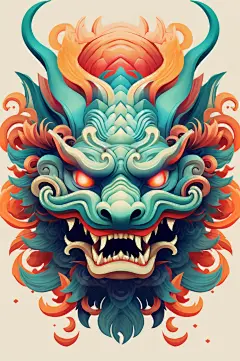 AI数字艺术龙年龙头中国龙插画元素-众图网