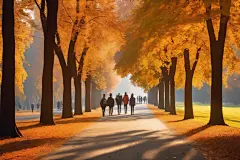 秋季公园里层林尽染的美丽枫叶插画