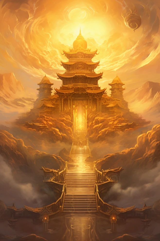 金色神话建筑天宫神仙洞府原画-花瓣网