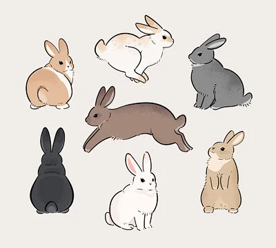卡通动物矢量 | 图源免费EPS文件 |Rabbits with different fur patterns. A set of cute ...