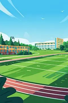 AI数字艺术扁平风校园球场操场插画-众图网