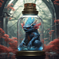 Prompt: yokai in a glass bottle, tengu trapped inside a magic bottle, magic glass bottle monster terrarium, best quality, master piece, anime, , epic royal background, big royal uncropped crown, royal jewelry, robotic, nature, full shot, symmetrical, Greg
