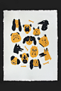 Doggies Screen Print : This is a hand-pulled screen print lovingly made in Toronto. The "Doggies" were printed on a perfect quality archive paper, and the black background emphasizes the beautiful edges of the print.