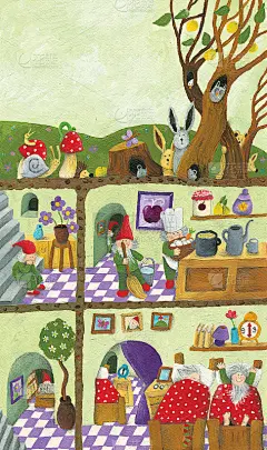 丙烯插画的童话矮人的地下房子