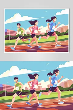 AI数字艺术扁平风校园运动会人物插画-众图网
