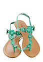 Hey beach brides! What about these turquoise sandals for your wedding?    Garden Garland Sandal in Turquoise - Blue, Flower, Beach/Resort, Fairytale, Summer, Flat, Faux Leather@北坤人素材