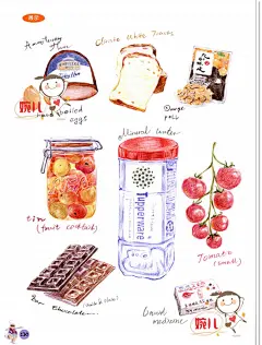 94.彩铅手绘食物美味时光的美食的色铅笔画参考临摹素材绘画-淘宝网