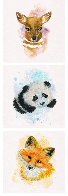 扁平水彩风格可爱动物头像熊鹿猴子兔子大象狐狸插画AI矢量素材-淘宝网