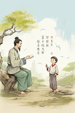 AI数字艺术中国风水墨古风教师节插画