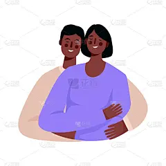 夫妇在爱。男人和女人深情地拥抱着对方。男朋友和女朋友。幸福的家庭。圣瓦伦丁宴会上的人物。矢量插图在平