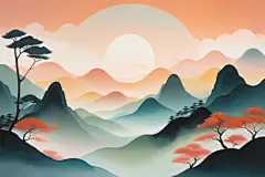 艺术文化扁平山水意境插画