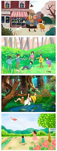 手绘儿童户外春游郊游儿时趣事记忆风景插画PSD设计素材 H1414-淘宝网