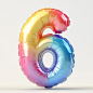 3D rendering, inflatable cute icon number "6", the number is a frontal view, inflatable balloon material, candy color blue to yellow to rose red gradient, high resolution, bright colors, single background, - ar 3:4
