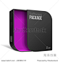 Opened Modern Black Software Package Box With Rounded Corners Violet Purple Inside. With DVD Or CD Disk For Your Product. Vector EPS10 