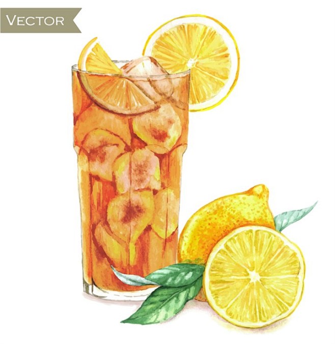 经典系水彩柠檬鸡尾酒矢量素材