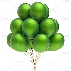 氦气球束五颜六色的绿色。快乐生日派对气球装饰喜庆。节假日, 周年庆典, 贺卡背景。3d 插图隔离