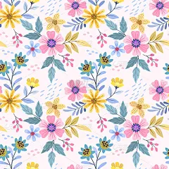 彩色手绘花卉无缝图案织物纺织品壁纸。