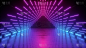 3d渲染，抽象霓虹背景，表演舞台，粉蓝色发光线，紫外光，三角形隧道，走廊，地板反射