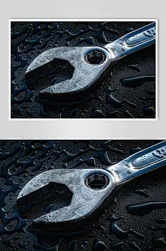 AI数字艺术不锈钢扳手五金工具特写图-众图网