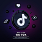 PSD follow us on tik tok social media square banner with 3d logo and link profile box