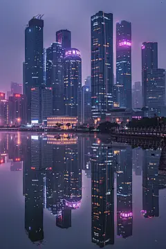 现代化海滨都市高楼夜景摄影图