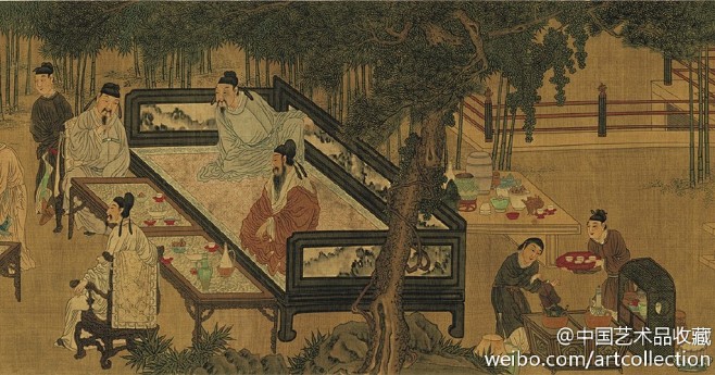 #南宋四大家#【 南宋 刘松年 《十八学士图》 】卷，绢本设色，台北故宫藏。作品描绘