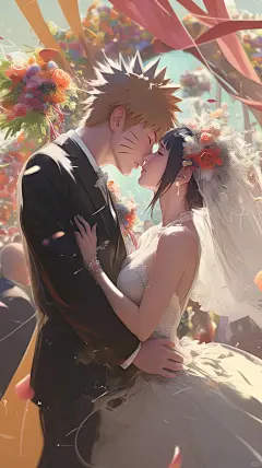 漩涡鸣人与日向雏田的甜美婚礼｜火影忍壁纸_2_AI同人_来自小红书网页版