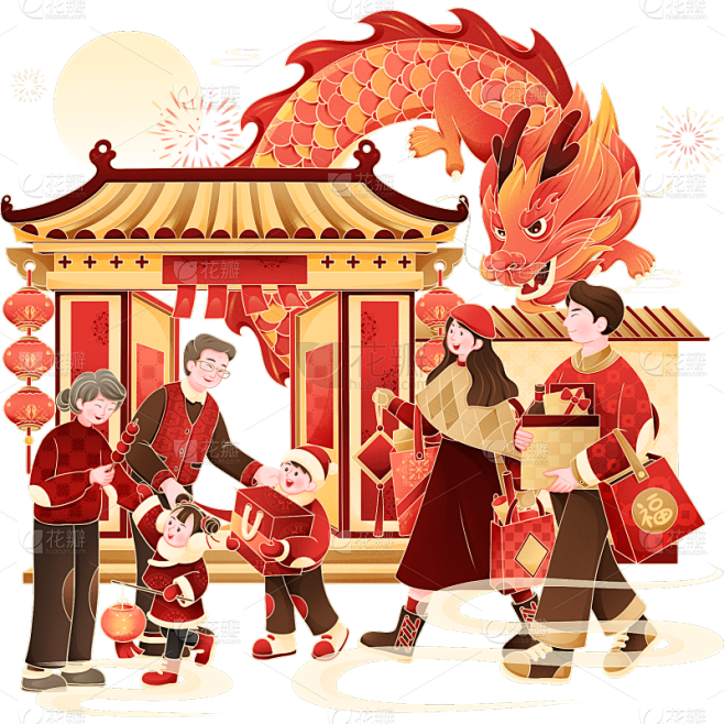 龙年春节新春新年过年除夕春节拜大年年俗场...