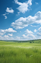 AI数字艺术绿色大草原蓝天白云摄影图片-众图网