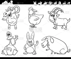 卡通,书,牲畜,彩色图片,可爱的,漫画书,母鸡,哺乳纲,猪,动物群