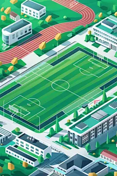 AI数字艺术扁平风校园球场操场插画-众图网
