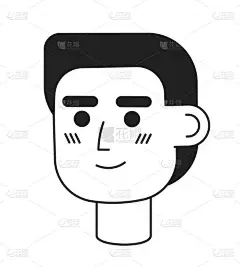 白种人男孩，红头发，单色扁平线头。有面部表情的男人可编辑的轮廓手绘人脸图标.用于动画的2D卡通点矢量
