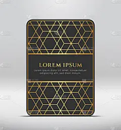 优雅的溢价。深灰色卡片形状，带有金色图案。矢量插图。