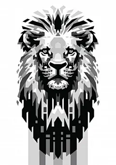 黑白狮子抽象插画矢量图素材